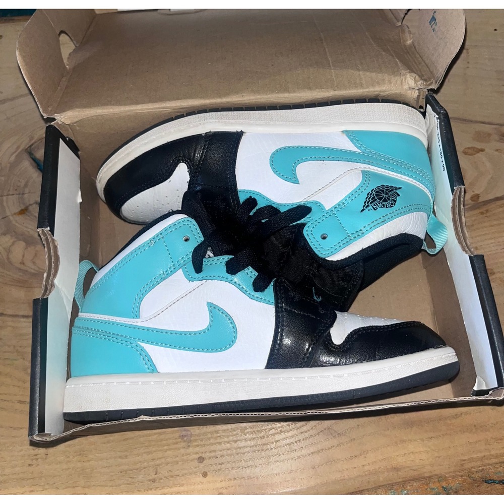 Jordan 1 Mid Tropical Twist White Black Teal Sneakers 640734-132 Size 1Y